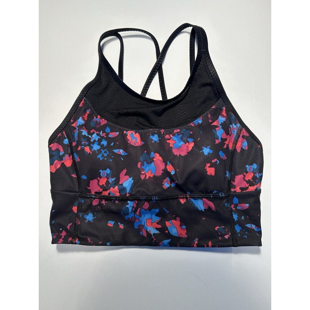 Lululemon Strap It Like Its Hot Black Pink Floral Sports Bra Womens Size 6